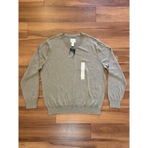 St Johns Bay Sweater V-Neck Brown Long Sleeve Cotton Acrylic Men's Size XL NWT